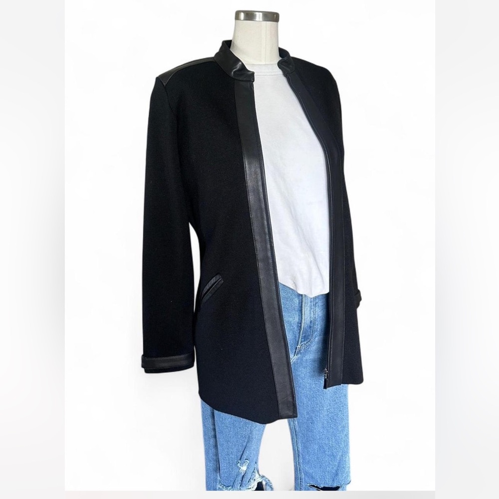 Genuine leather & Fine Merino Wool - Dana Buchman Black Lightweight Jacket